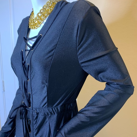 Black Dress with Criss Cross Ties Lycra Large - Picture 5 of 9